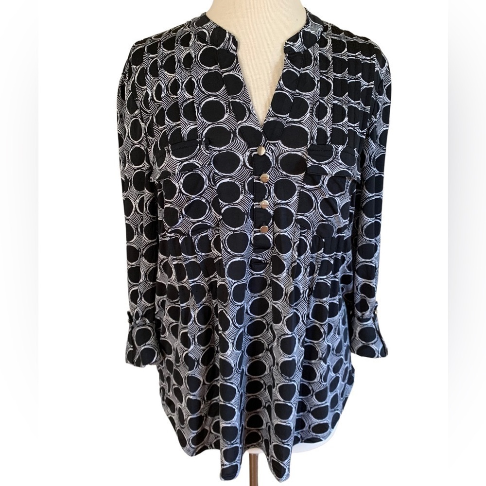 COCOMO Small Black White 3/4 sleeve women’s Pintuck Blouse top shirt